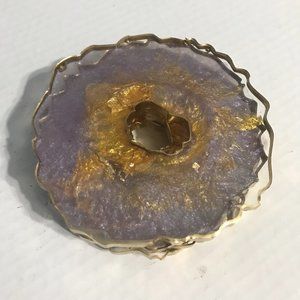 Purple resin coaster set, finished with gold trimming set of 4.